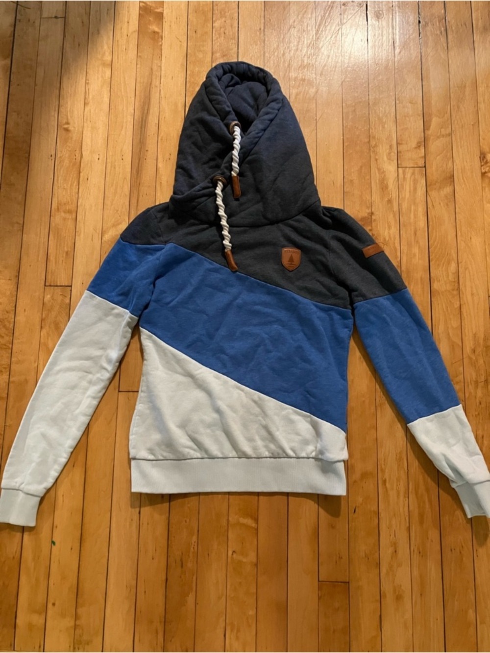 Wanakome Selene Color Block Blue Diagonal Stripes Hoodie Size Small